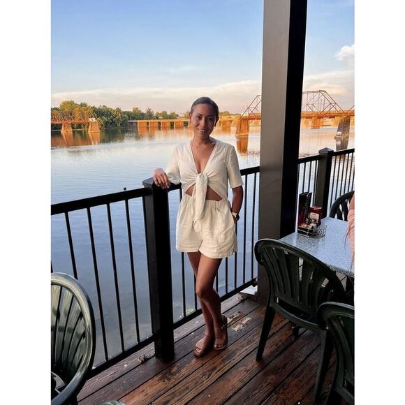 THAKOON COLLECTIVE Light Mint Green Linen Blend Tie Waist Romper Size 4 - Picture 3 of 11